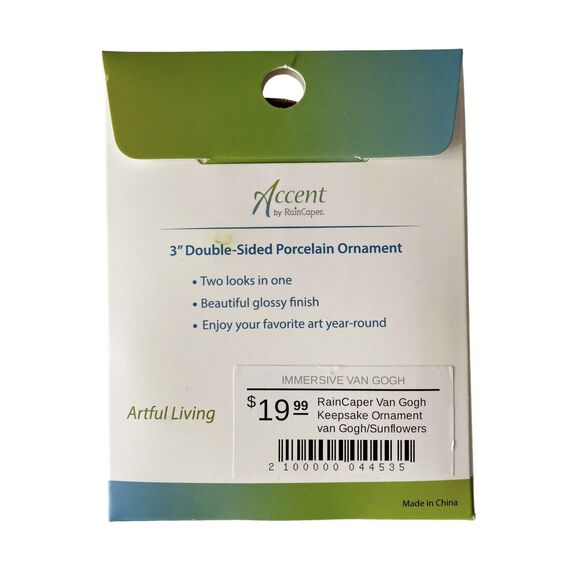 Van Gogh Sunflowers Keepsake Ornament RainCaper Double Sided 3" Porcelain NEW - Picture 5 of 8